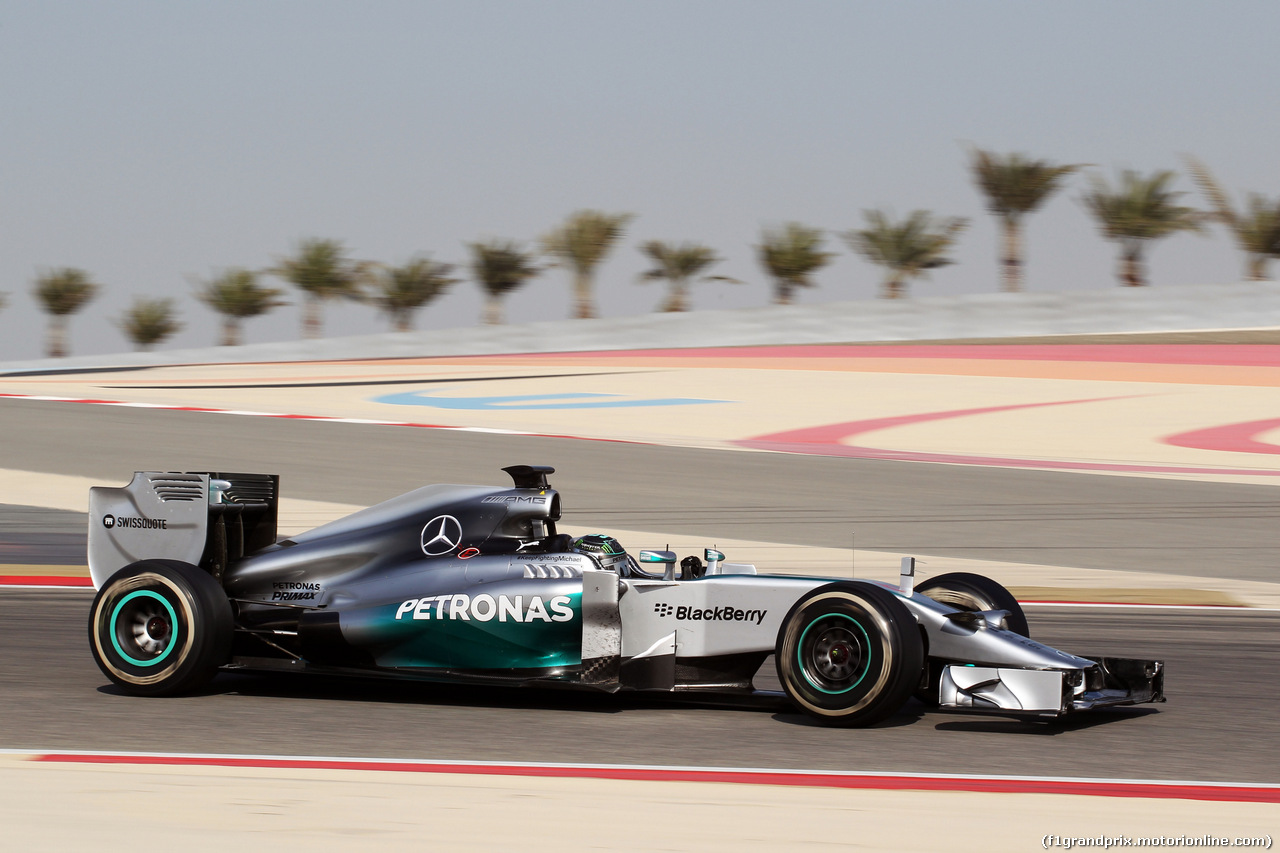 TEST F1 BAHRAIN 22 FEBBRAIO, Nico Rosberg (GER) Mercedes AMG F1 W05.
22.02.2014. Formula One Testing, Bahrain Test One, Day Four, Sakhir, Bahrain.