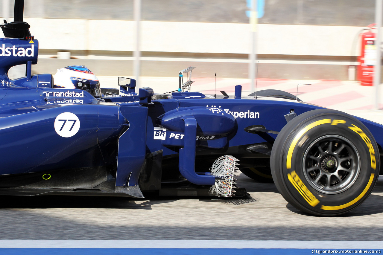 TEST F1 BAHRAIN 27 FEBBRAIO, Valtteri Bottas (FIN) Williams FW36 running sensor equipment at the sidepod.
27.02.2014. Formula One Testing, Bahrain Test Two, Day One, Sakhir, Bahrain.