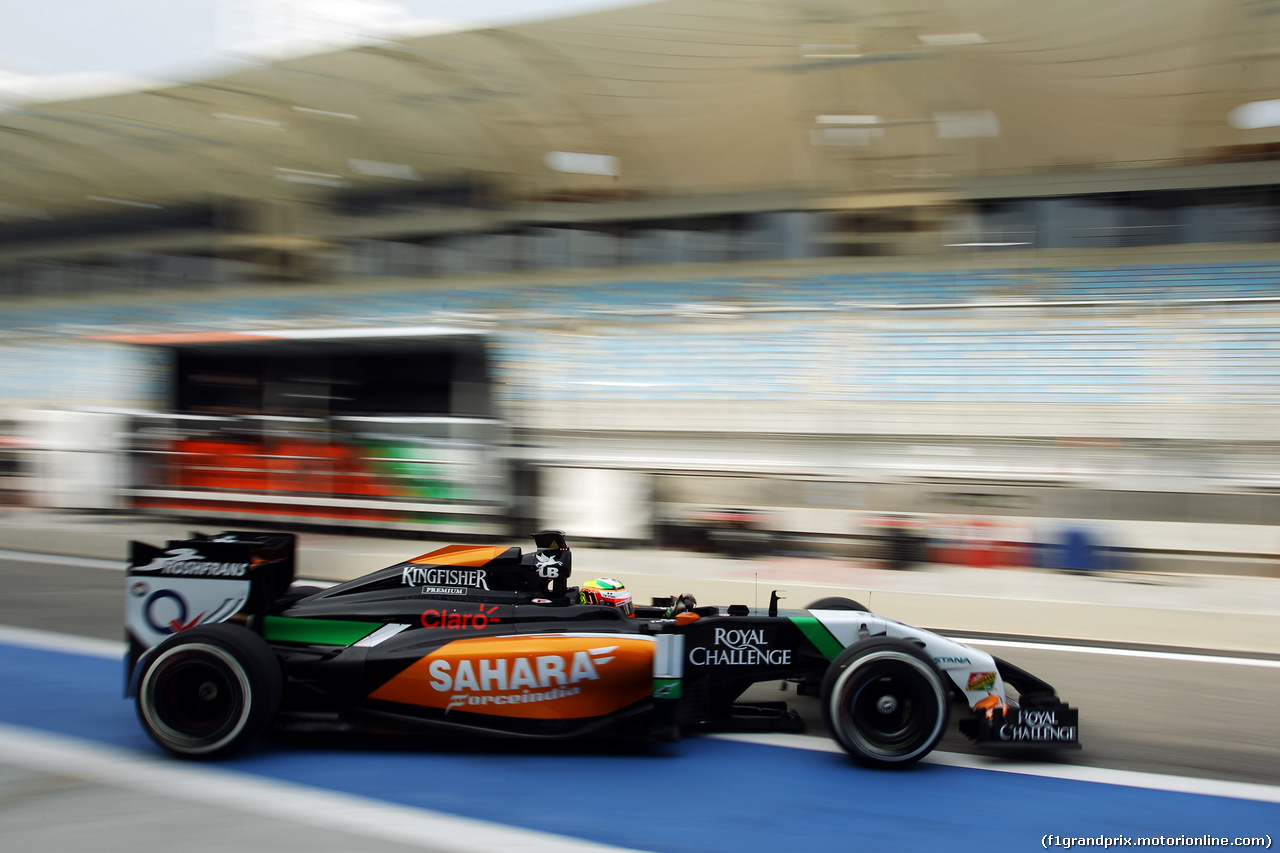 TEST F1 BAHRAIN 28 FEBBRAIO, Sergio Perez (MEX) Sahara Force India F1 VJM07 leaves the pits.
28.02.2014. Formula One Testing, Bahrain Test Two, Day Two, Sakhir, Bahrain.