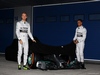 TEST F1 JEREZ 28 GENNAIO, (L to R): Nico Rosberg (GER) Mercedes AMG F1 e team mate Lewis Hamilton (GBR) Mercedes AMG F1 at the unveiling of the new Mercedes AMG F1 W05.
28.01.2014. Formula One Testing, Day One, Jerez, Spain.