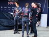 TEST F1 JEREZ 28 GENNAIO, (L to R): Daniel Ricciardo (AUS) Red Bull Racing; Sebastian Vettel (GER) Red Bull Racing; Adrian Newey (GBR) Red Bull Racing Chief Technical Officer; e Christian Horner (GBR) Red Bull Racing Team Principal at the unveiling of the Red Bull Racing RB10.
28.01.2014. Formula One Testing, Day One, Jerez, Spain.