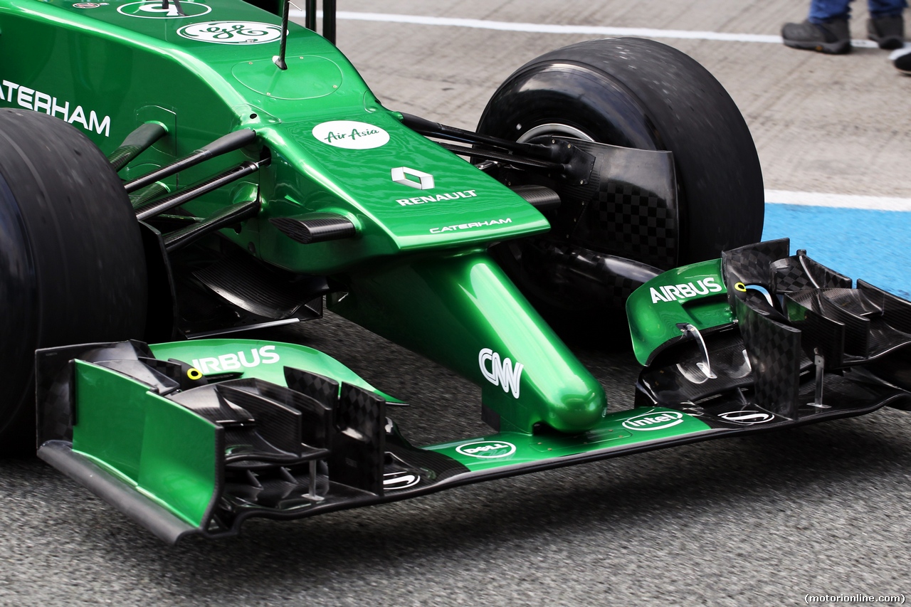 TEST F1 JEREZ 28 GENNAIO, Caterham CT04 front wing e nosecone detail.
28.01.2014. Formula One Testing, Day One, Jerez, Spain.