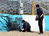 TEST F1 JEREZ 28 GENNAIO, Debris from the Mercedes AMG F1 W05 of Lewis Hamilton (GBR) Mercedes AMG F1 is removed after he crashed at the first corner.
28.01.2014. Formula One Testing, Day One, Jerez, Spain.