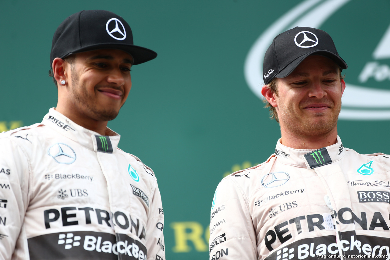 GP AUSTRIA, 21.06.2015- Podium, winner Nico Rosberg (GER) Mercedes AMG F1 W06 e Lewis Hamilton (GBR) Mercedes AMG F1 W06