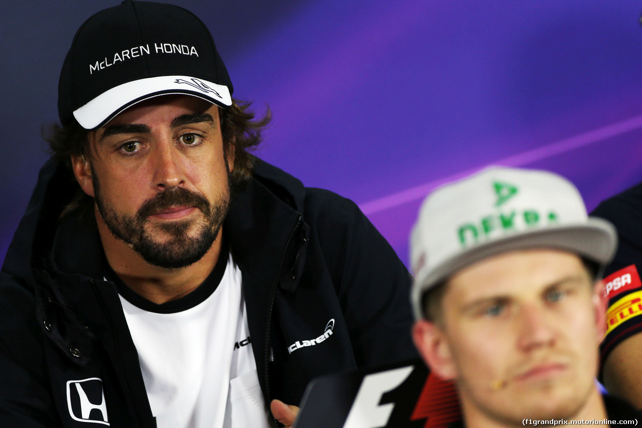 GP AUSTRIA, Fernando Alonso (ESP) McLaren e Nico Hulkenberg (GER) Sahara Force India F1 in the FIA Press Conference.
18.06.2015.