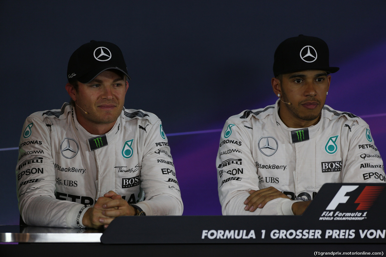 GP AUSTRIA, 20.06.2015- After Qualifiche official Press Conference,  Lewis Hamilton (GBR) Mercedes AMG F1 W06 e Nico Rosberg (GER) Mercedes AMG F1 W06