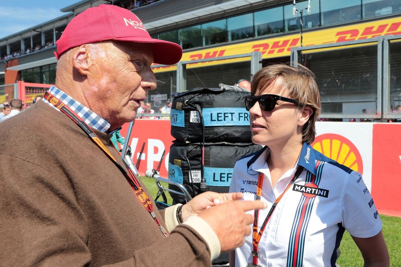 GP BELGIO, 23.08.2015 - Gara, Nikki Lauda (AU), Mercedes e Claire Williams (GBR) Williams Deputy Team Principal.