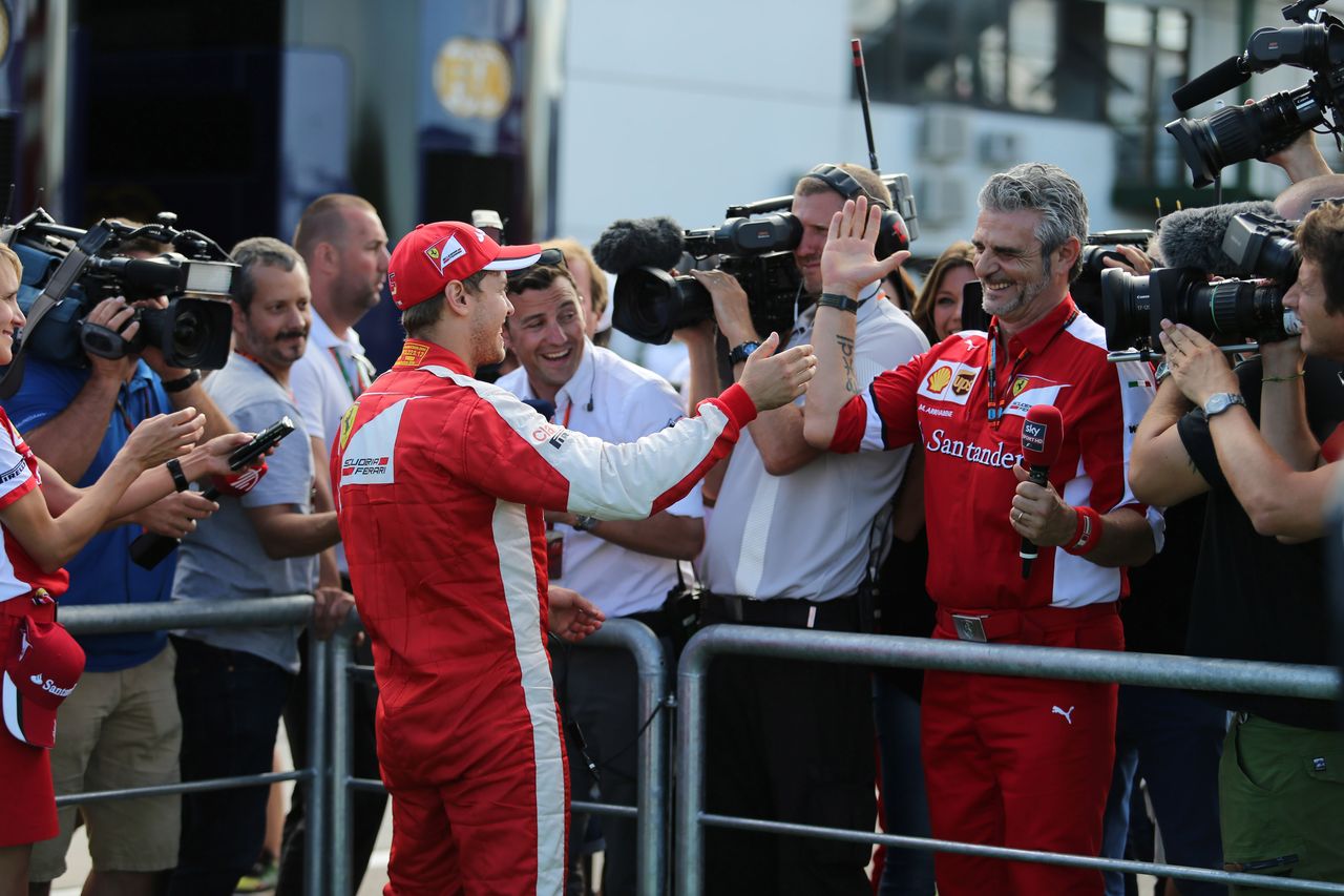 GP BELGIO, 23.08.2015 - Gara, Sebastian Vettel (GER) Ferrari SF15-T e Maurizio Arrivabene (ITA) Ferrari Team Principal