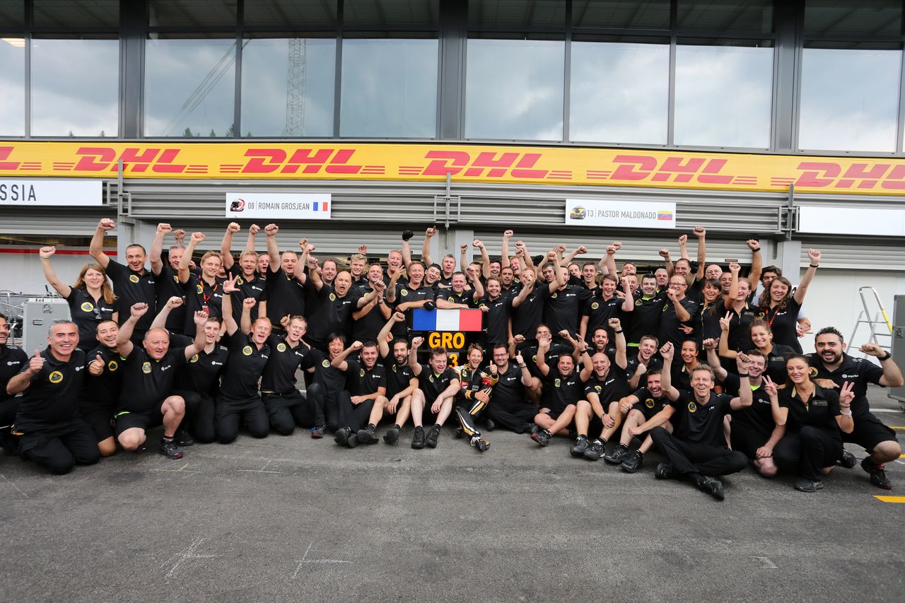 GP BELGIO, 23.08.2015 - Gara, Festeggiamenti, terzo Romain Grosjean (FRA) Lotus F1 Team E23