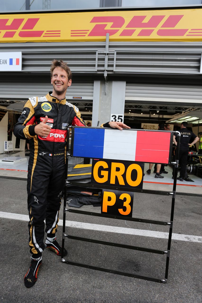GP BELGIO, 23.08.2015 - Gara, Festeggiamenti, terzo Romain Grosjean (FRA) Lotus F1 Team E23