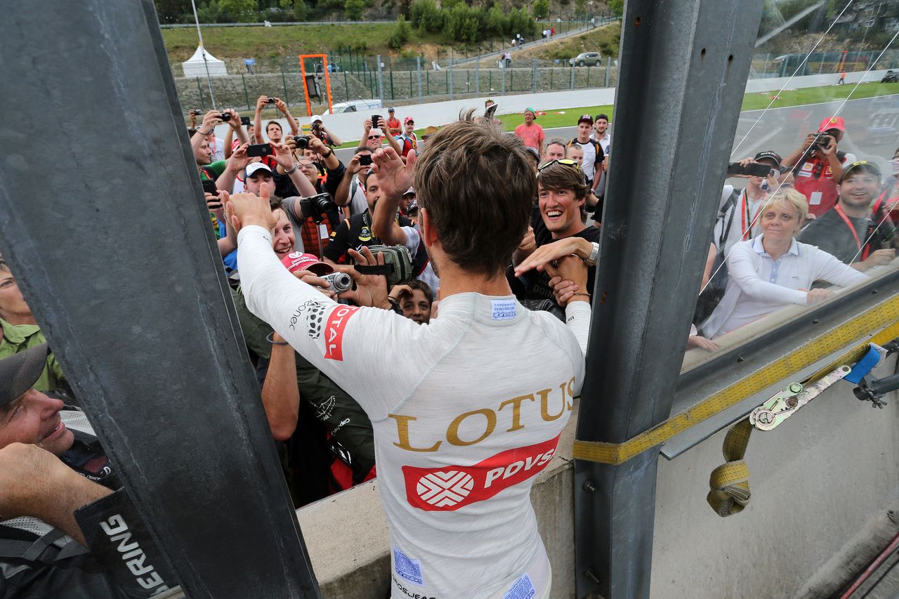 GP BELGIO, 23.08.2015 - Gara, Festeggiamenti, terzo Romain Grosjean (FRA) Lotus F1 Team E23