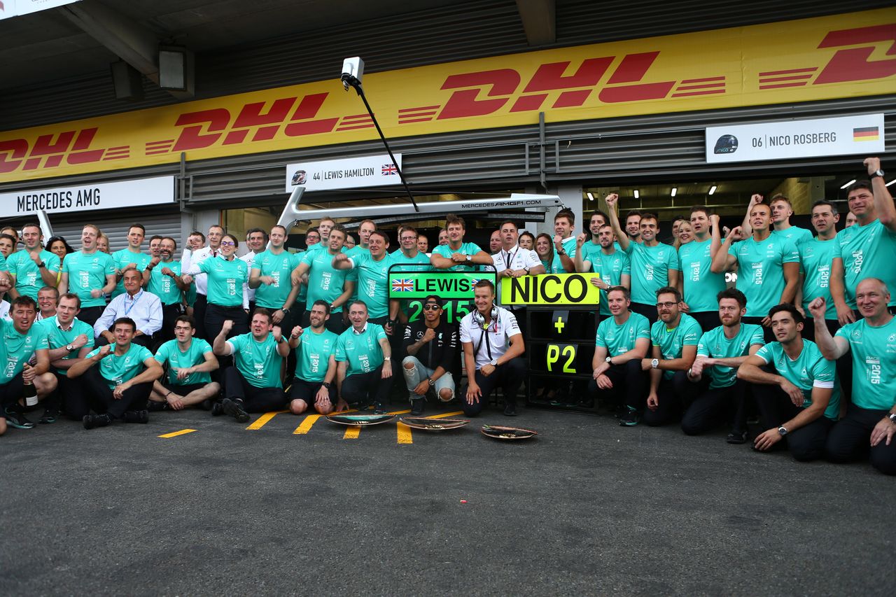GP BELGIO, 23.08.2015 - Gara, Festeggiamenti, 1st position Lewis Hamilton (GBR) Mercedes AMG F1 W06