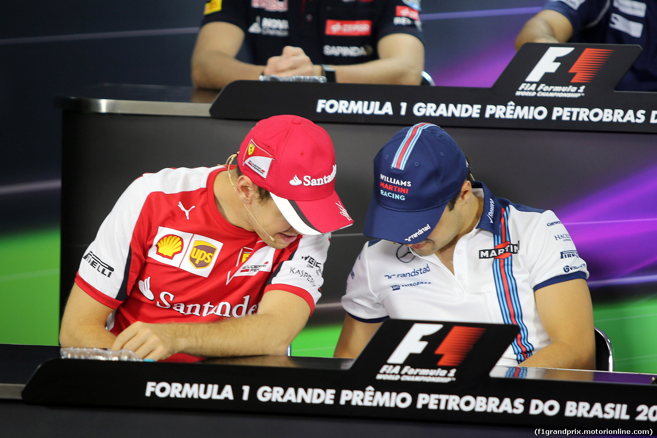 GP BRASILE, 12.11.2015 - Conferenza Stampa, Sebastian Vettel (GER) Ferrari SF15-T e Felipe Massa (BRA) Williams F1 Team FW37