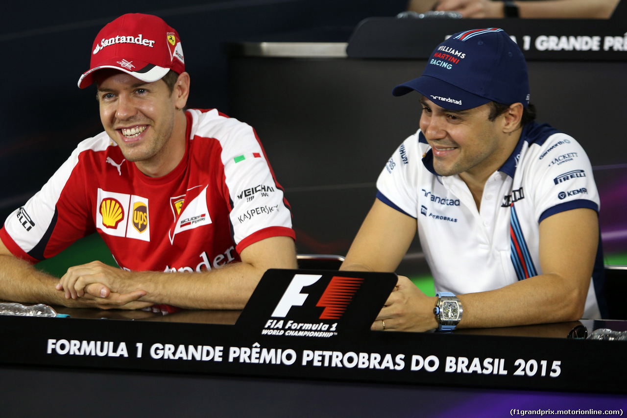 GP BRASILE, 12.11.2015 - Conferenza Stampa, Sebastian Vettel (GER) Ferrari SF15-T e Felipe Massa (BRA) Williams F1 Team FW37