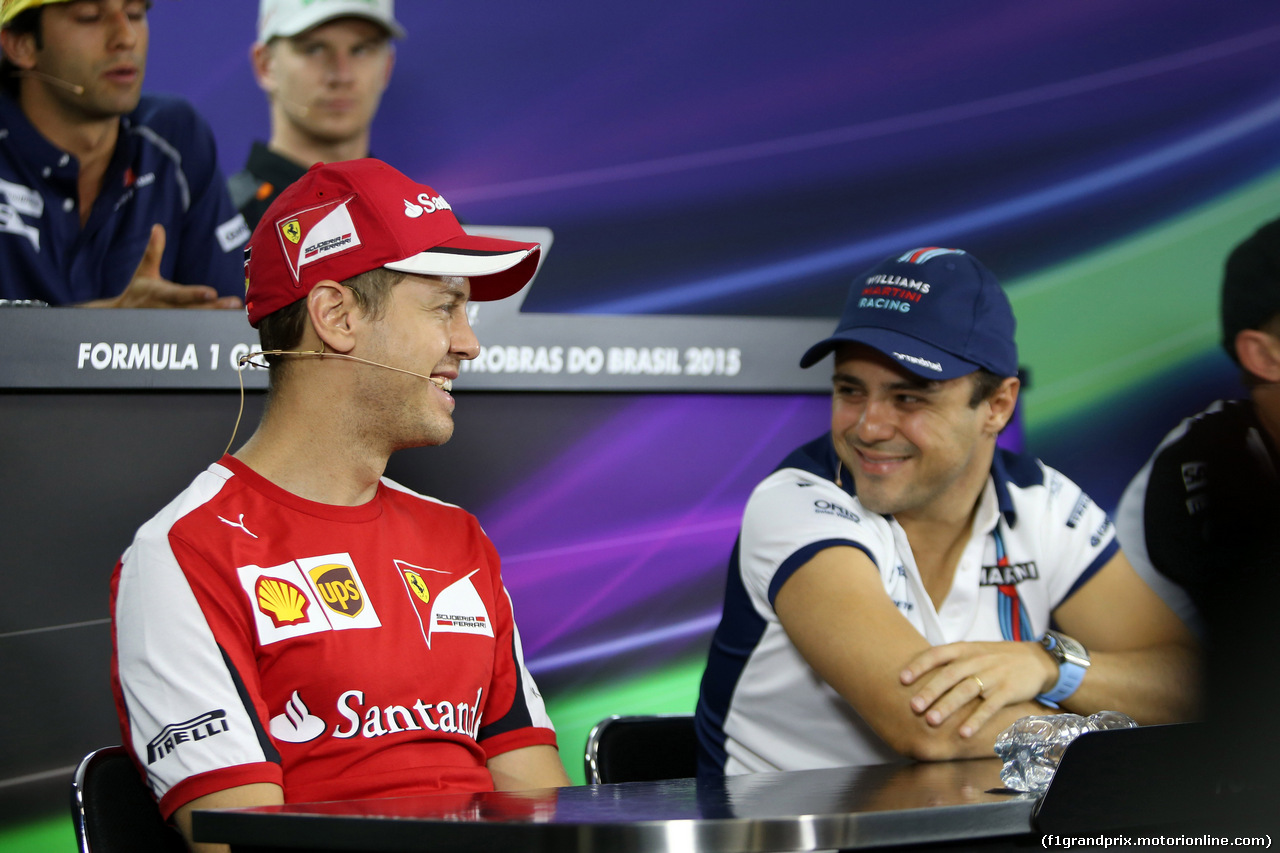 GP BRASILE, 12.11.2015 - Conferenza Stampa, Sebastian Vettel (GER) Ferrari SF15-T e Felipe Massa (BRA) Williams F1 Team FW37