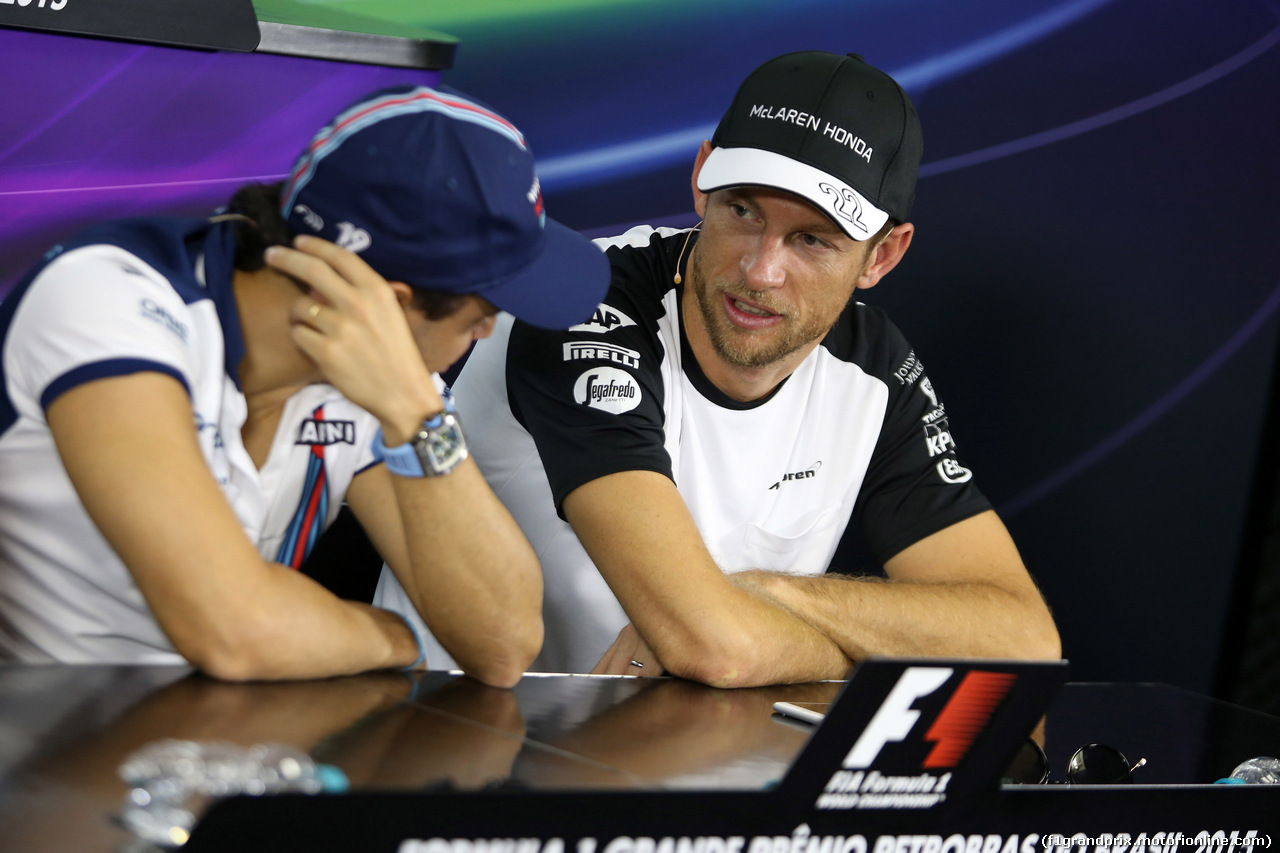 GP BRASILE, 12.11.2015 - Conferenza Stampa, Felipe Massa (BRA) Williams F1 Team FW37 e Jenson Button (GBR)  McLaren Honda MP4-30.