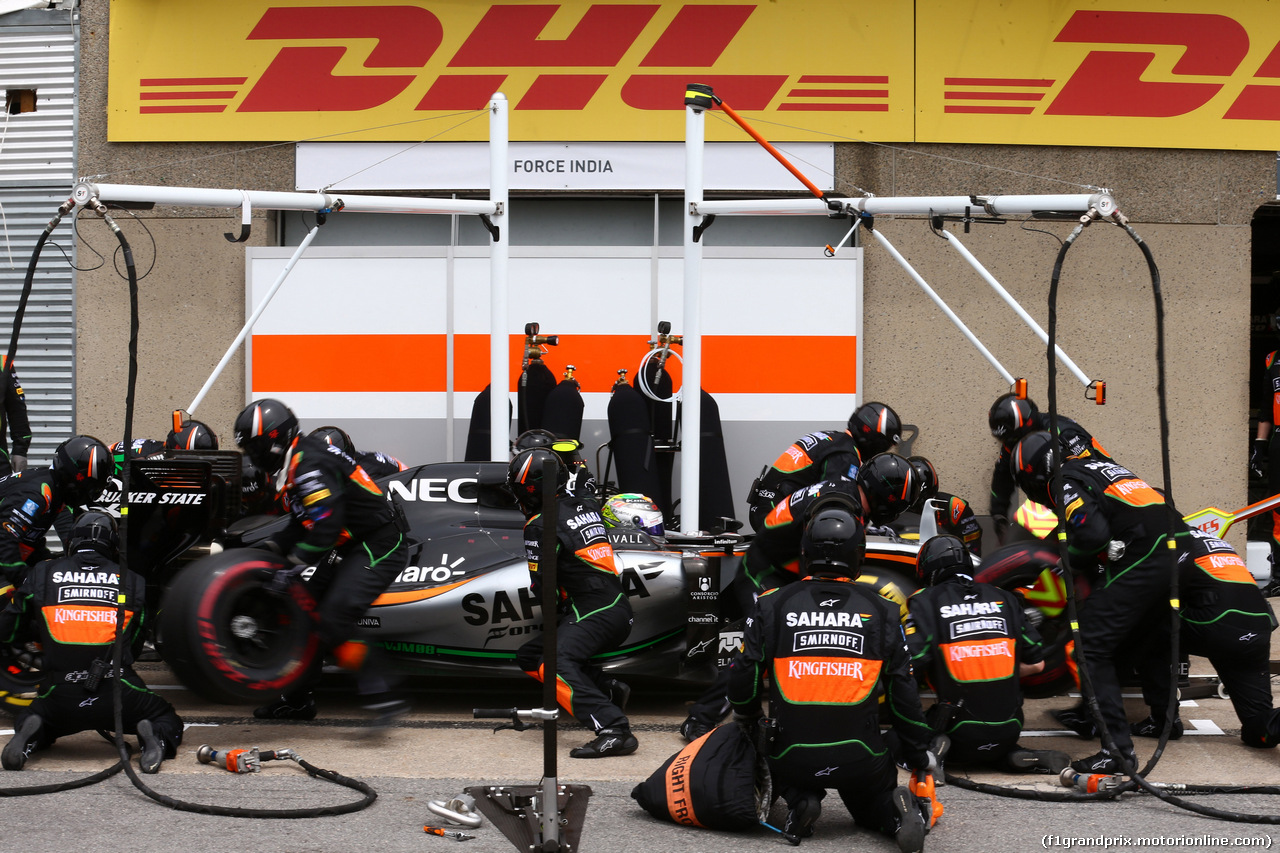 GP CANADA, 07.06.2015 - Gara, Pit Stop, Sergio Perez (MEX) Sahara Force India F1 VJM08