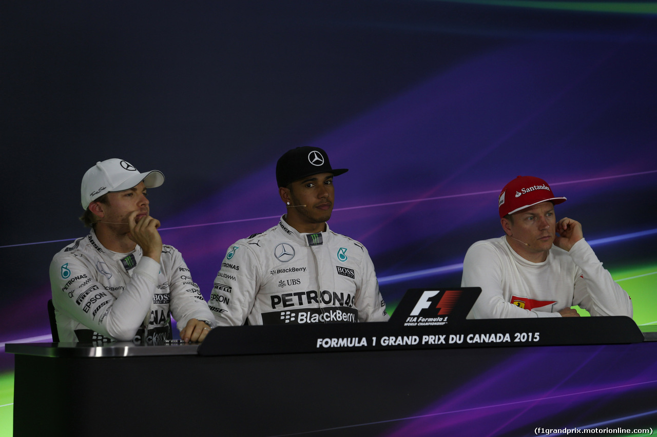 GP CANADA, 06.06.2015- Qualifiche, Conferenza Stampa, Nico Rosberg (GER) Mercedes AMG F1 W06, Lewis Hamilton (GBR) Mercedes AMG F1 W06 amnd Kimi Raikkonen (FIN) Ferrari SF15-T