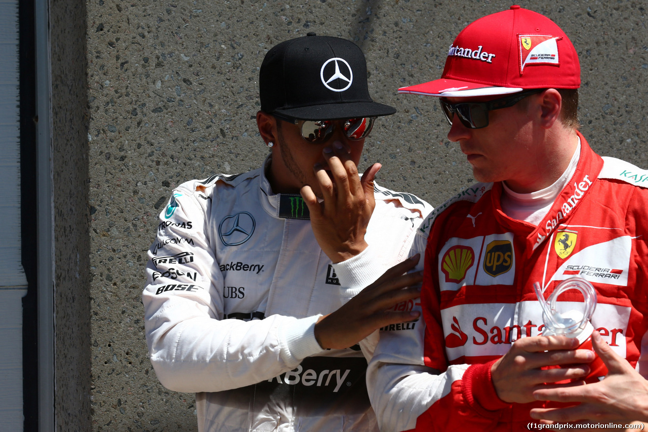 GP CANADA, 06.06.2015- Qualifiche, Lewis Hamilton (GBR) Mercedes AMG F1 W06 e Kimi Raikkonen (FIN) Ferrari SF15-T