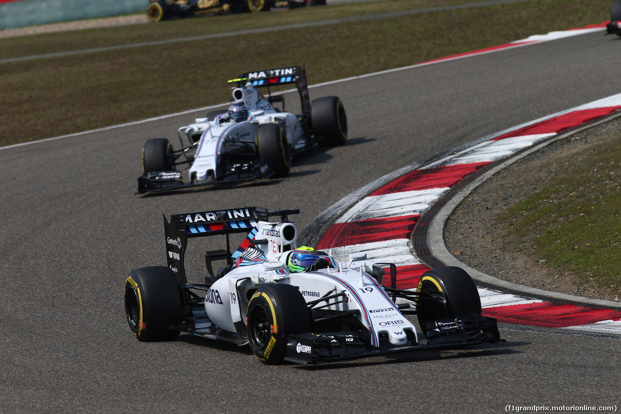 GP CINA, 12.04.2015 - Gara, Felipe Massa (BRA) Williams F1 Team FW37 davanti a Valtteri Bottas (FIN) Williams F1 Team FW37