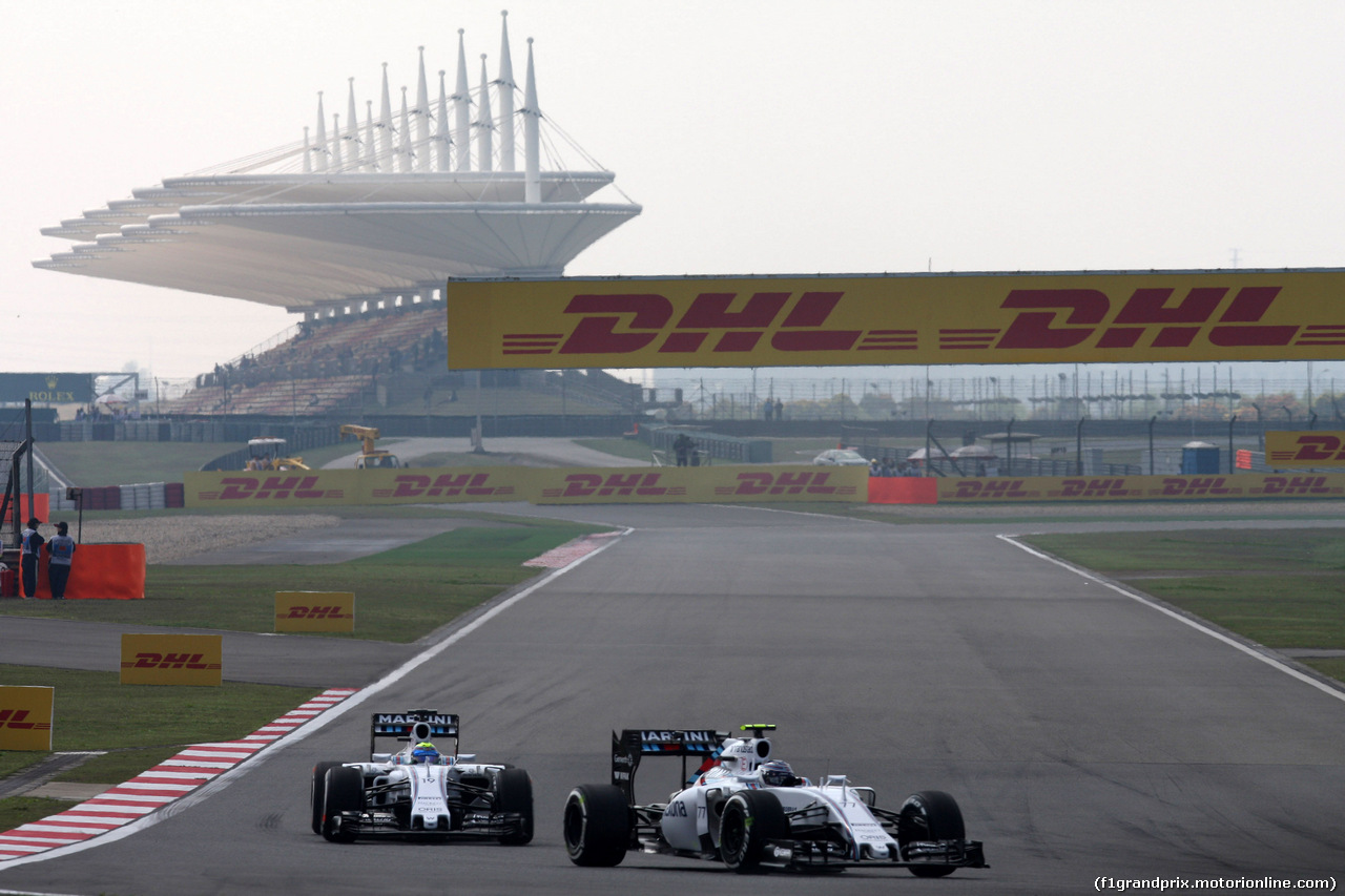 GP CINA, 10.04.2015 - Prove Libere 1, Felipe Massa (BRA) Williams F1 Team FW37 e Valtteri Bottas (FIN) Williams F1 Team FW37