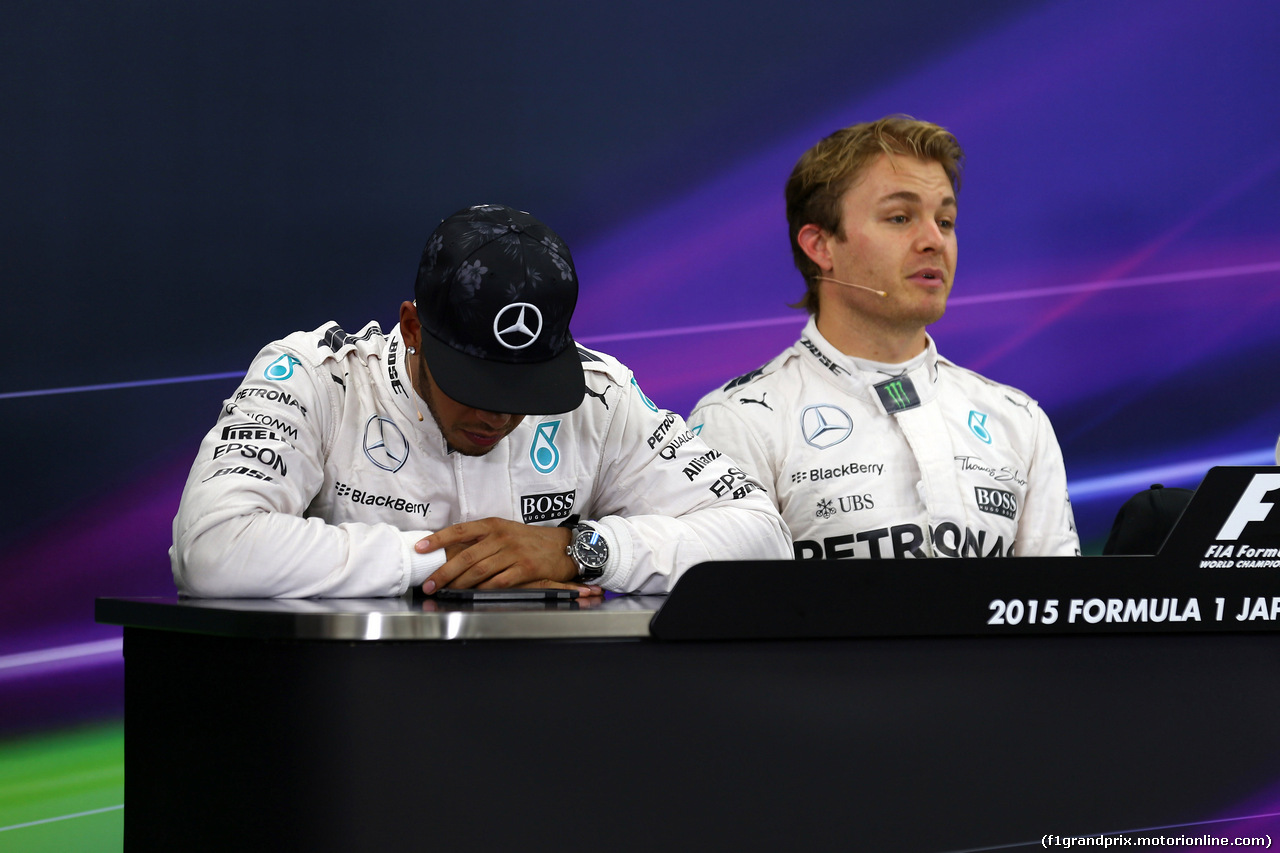 GP GIAPPONE, 26.09.2015 - Qualifiche, Conferenza Stampa, Lewis Hamilton (GBR) Mercedes AMG F1 W06 e Nico Rosberg (GER) Mercedes AMG F1 W06