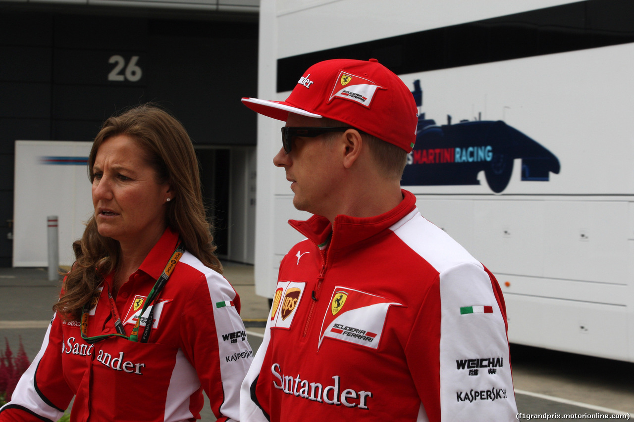 GP GRAN BRETAGNA, 02.07.2015 - Stefania Boccoli (ITA) Ferrari PR Officer e Kimi Raikkonen (FIN) Ferrari SF15-T