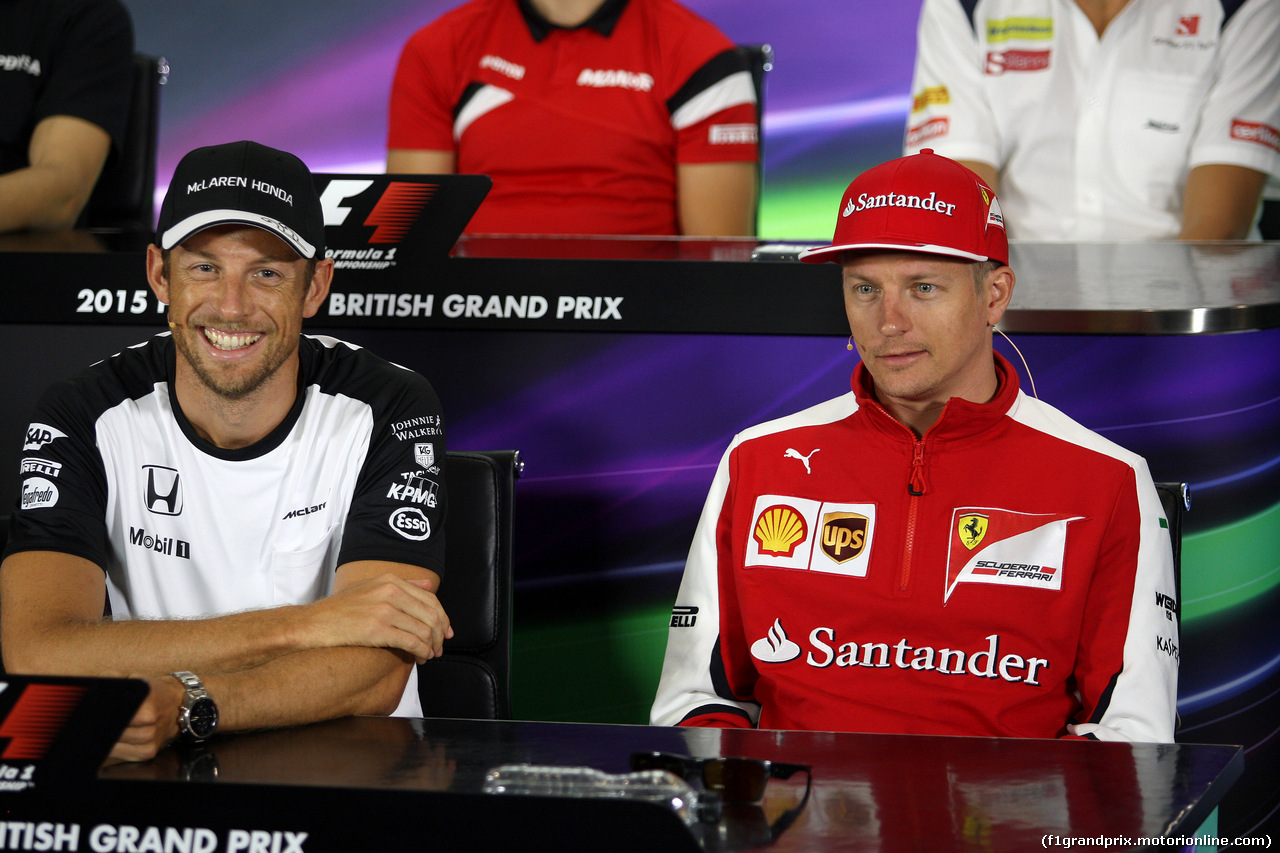 GP GRAN BRETAGNA, 02.07.2015 - Conferenza Stampa, Jenson Button (GBR)  McLaren Honda MP4-30. e Kimi Raikkonen (FIN) Ferrari SF15-T