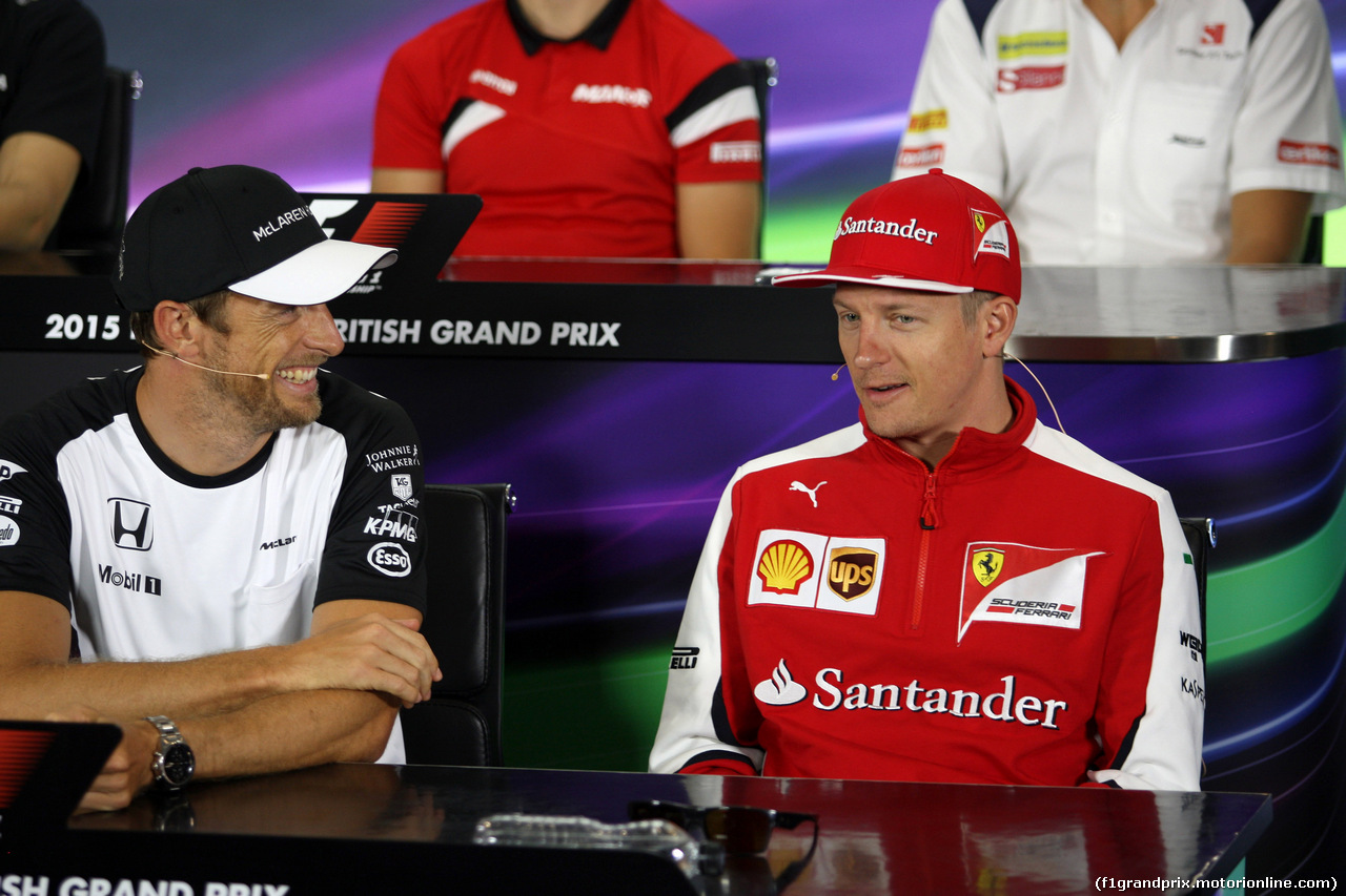 GP GRAN BRETAGNA, 02.07.2015 - Conferenza Stampa, Jenson Button (GBR)  McLaren Honda MP4-30. e Kimi Raikkonen (FIN) Ferrari SF15-T