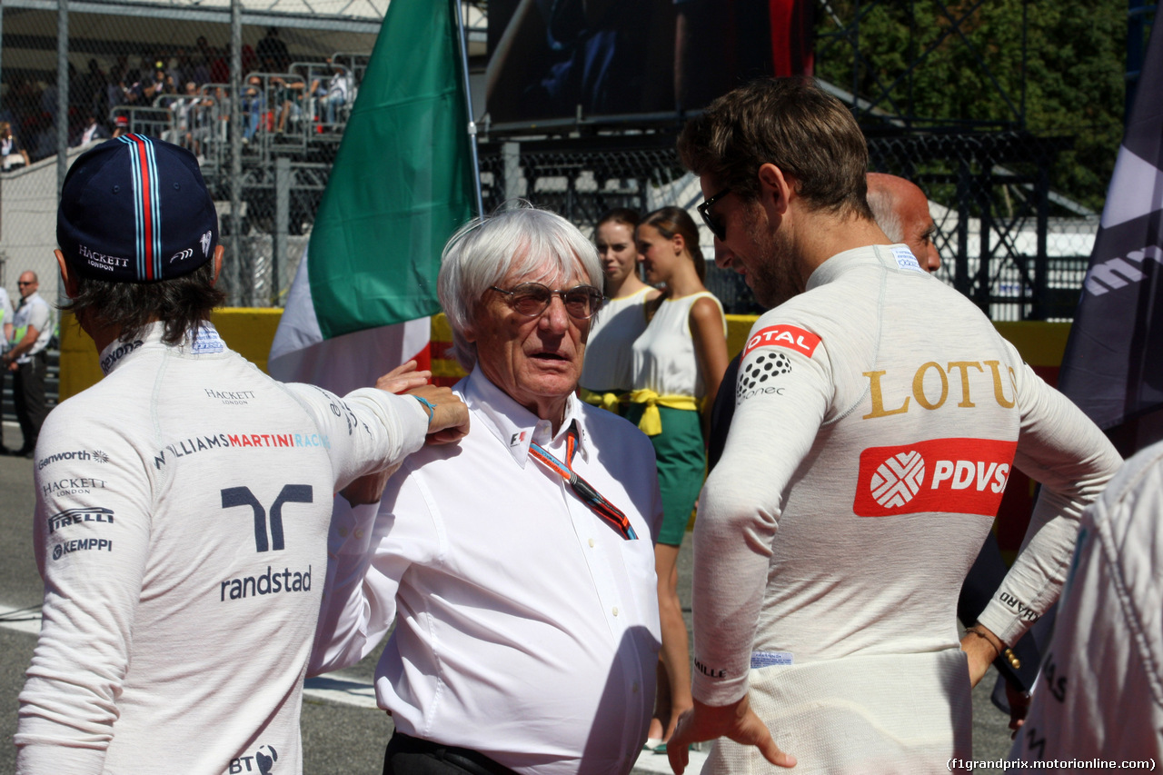 GP ITALIA, 06.09.2015 - Gara, Felipe Massa (BRA) Williams F1 Team FW37, Bernie Ecclestone (GBR), President e CEO of FOM e Romain Grosjean (FRA) Lotus F1 Team E23