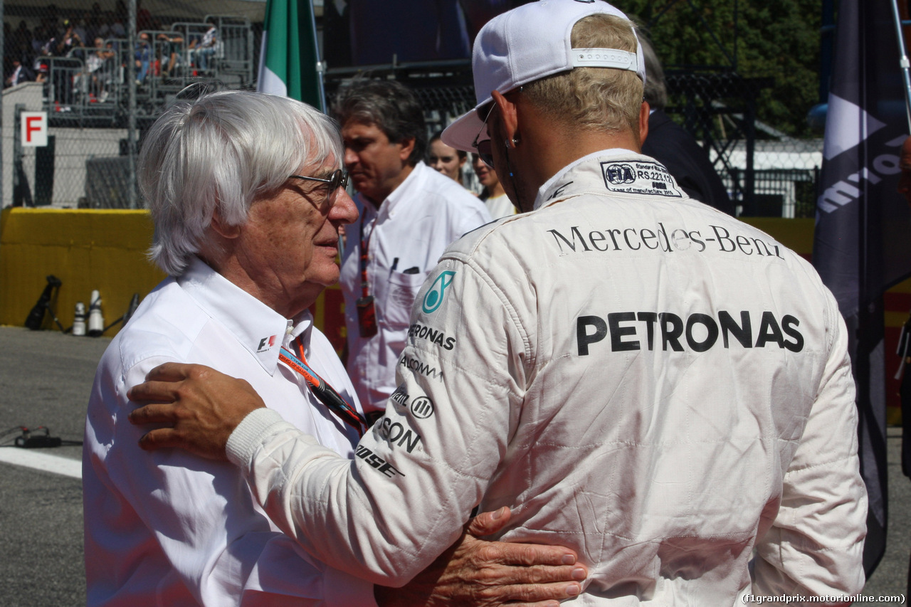 GP ITALIA, 06.09.2015 - Gara, Bernie Ecclestone (GBR), President e CEO of FOM e Lewis Hamilton (GBR) Mercedes AMG F1 W06