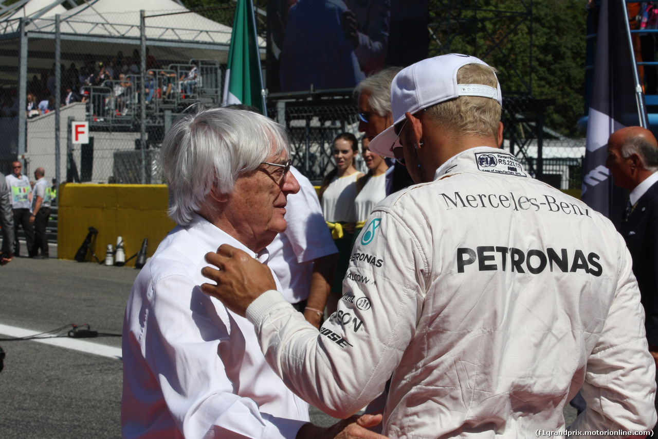 GP ITALIA, 06.09.2015 - Gara, Bernie Ecclestone (GBR), President e CEO of FOM e Lewis Hamilton (GBR) Mercedes AMG F1 W06