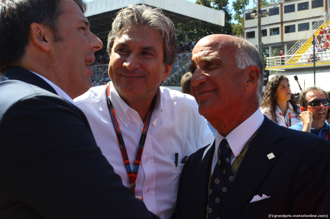 GP ITALIA, 06.09.2015 - Gara, Matteo Renzi (ITA) Italia Prime Minister, Pasquale Lattuneddu (ITA), FOM e Dr. Angelo Sticchi Damiani (ITA) Aci Csai President