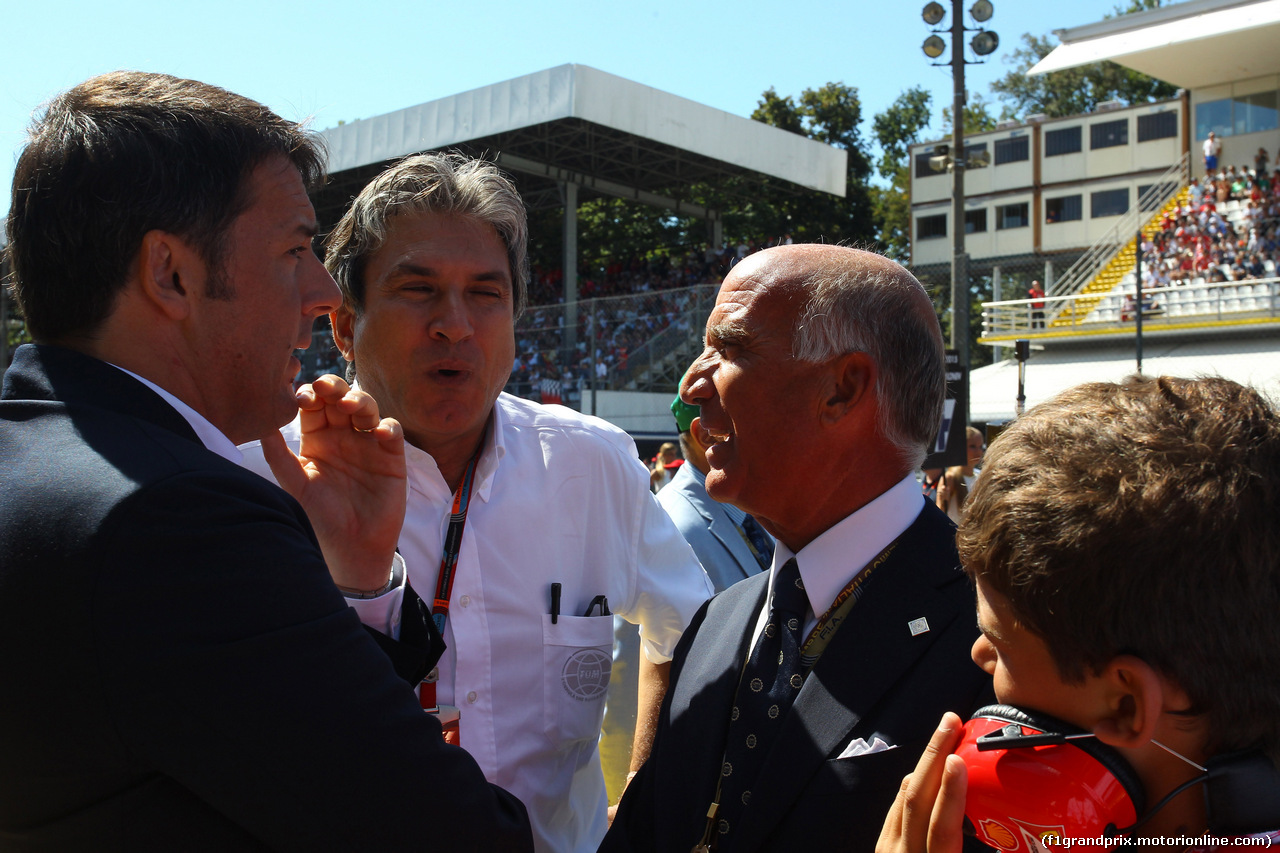 GP ITALIA, 06.09.2015 - Gara, Matteo Renzi (ITA) Italia Prime Minister, Pasquale Lattuneddu (ITA), FOM e Dr. Angelo Sticchi Damiani (ITA) Aci Csai President