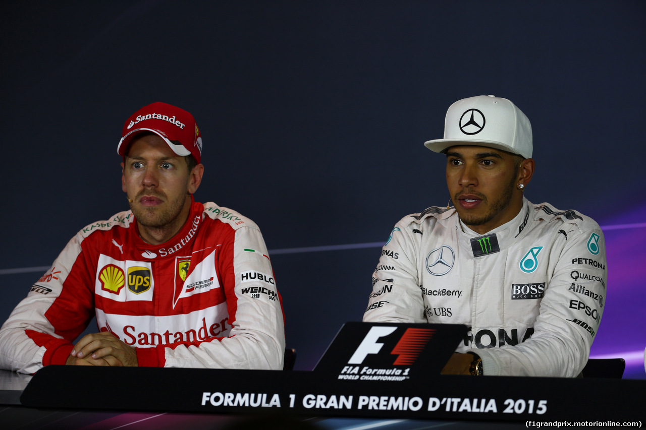 GP ITALIA, 06.09.2015 - Gara, Conferenza Stampa, Sebastian Vettel (GER) Ferrari SF15-T e Lewis Hamilton (GBR) Mercedes AMG F1 W06