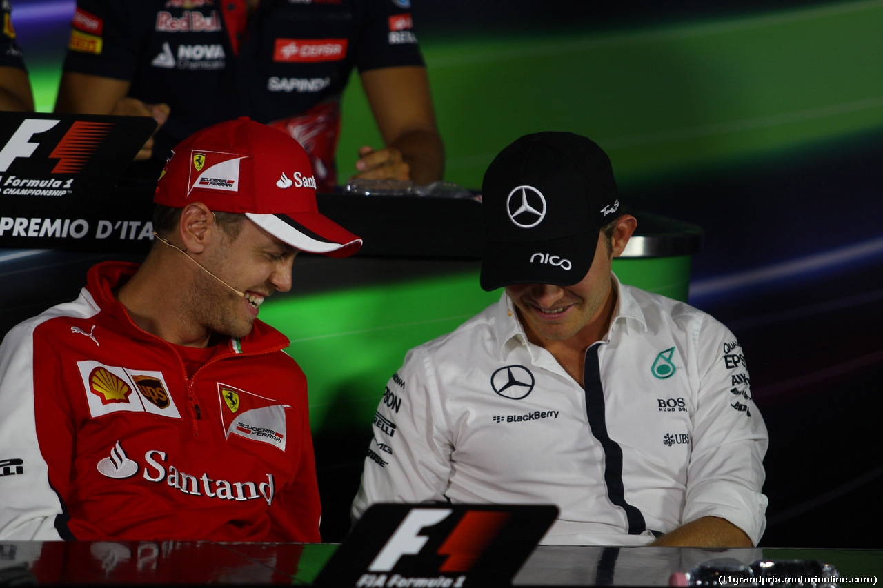 GP ITALIA, 03.09.2015 - Conferenza Stampa, Sebastian Vettel (GER) Ferrari SF15-T e Nico Rosberg (GER) Mercedes AMG F1 W06