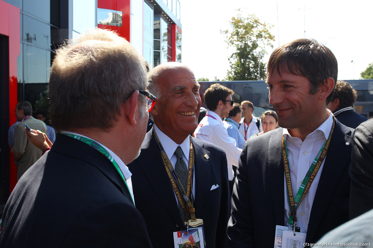 GP ITALIA, 05.09.2015 - Prove Libere 3, (L-R) Roberto Maroni (ITA), Presidente della Regione Lombardia e Dr. Angelo Sticchi Damiani (ITA) Aci Csai President