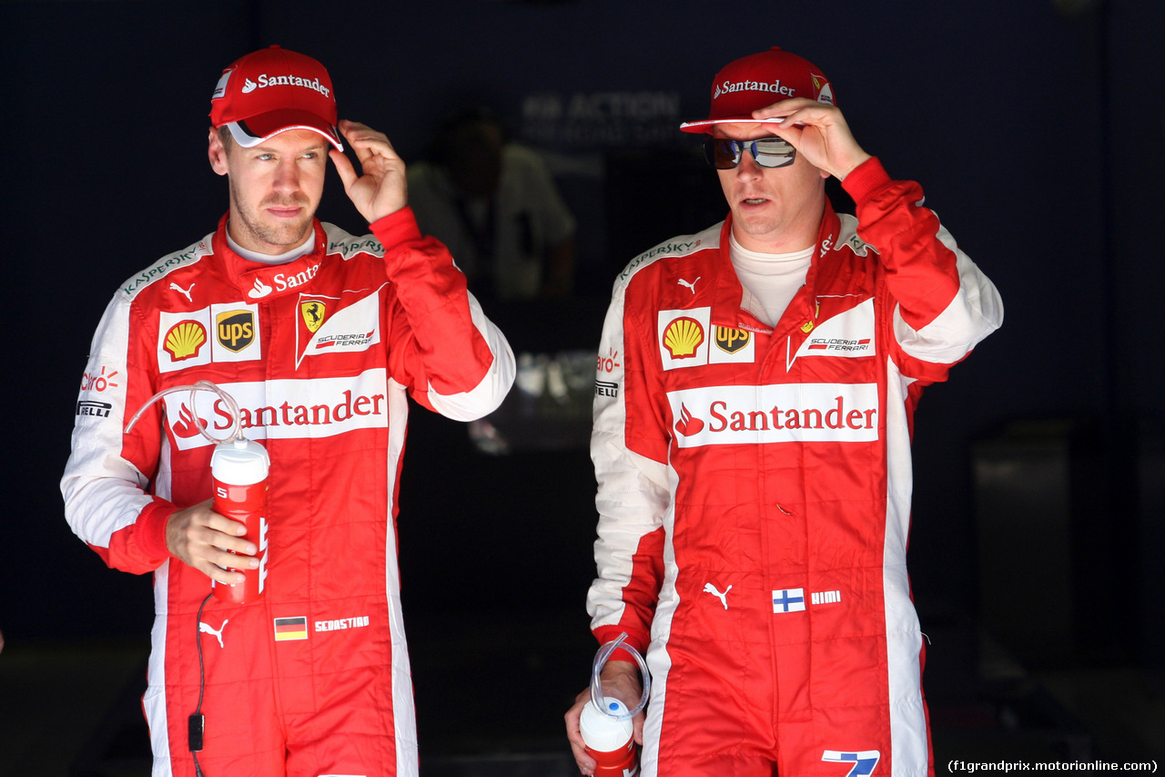 GP ITALIA, 05.09.2015 - Qualifiche, Sebastian Vettel (GER) Red Bull Racing RB10 e Kimi Raikkonen (FIN) Ferrari F14-T