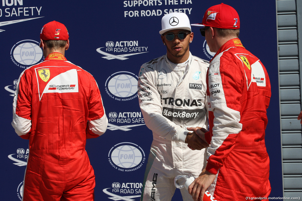 GP ITALIA, 05.09.2015 - Qualifiche, Sebastian Vettel (GER) Red Bull Racing RB10, Lewis Hamilton (GBR) Mercedes AMG F1 W05 e Kimi Raikkonen (FIN) Ferrari F14-T