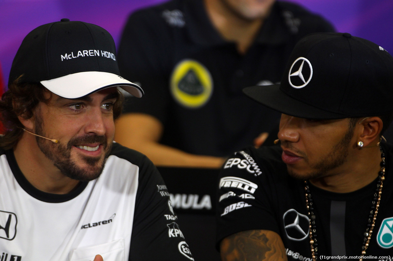 GP MESSICO, 29.10.2015 - Conferenza Stampa, Fernando Alonso (ESP) McLaren Honda MP4-30 e Lewis Hamilton (GBR) Mercedes AMG F1 W06