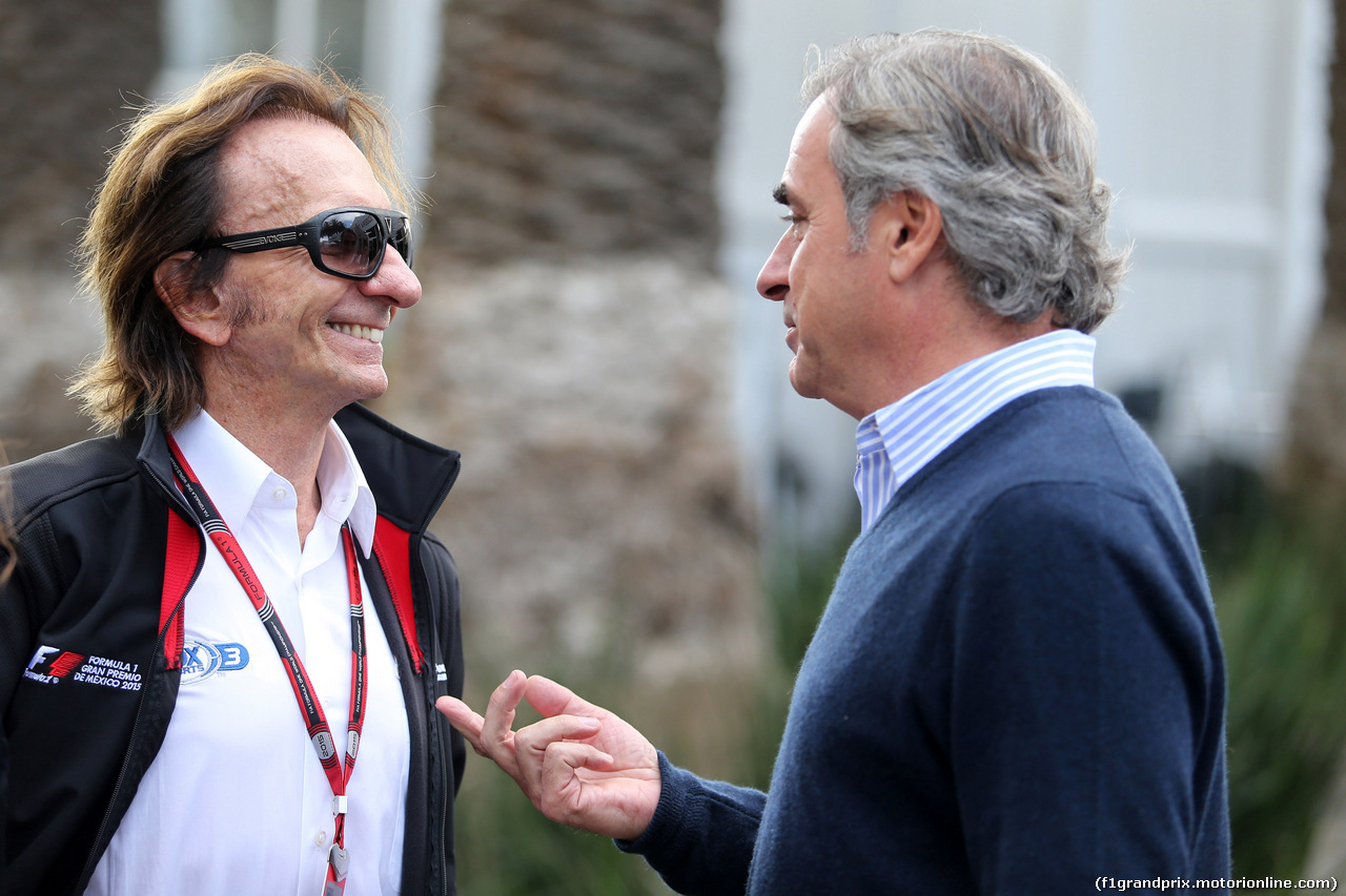 GP MESSICO, 30.10.2015 - Prove Libere 1, Emerson Fittipaldi (BRA), Ex F1 Champion e Carlos Sainz (ESP) WRC Champion former
