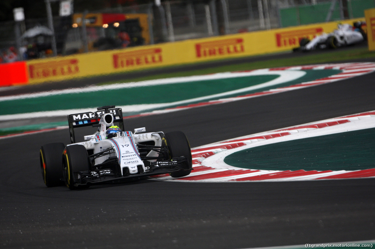 GP MESSICO, 30.10.2015 - Prove Libere 2, Felipe Massa (BRA) Williams F1 Team FW37 e Valtteri Bottas (FIN) Williams F1 Team FW37