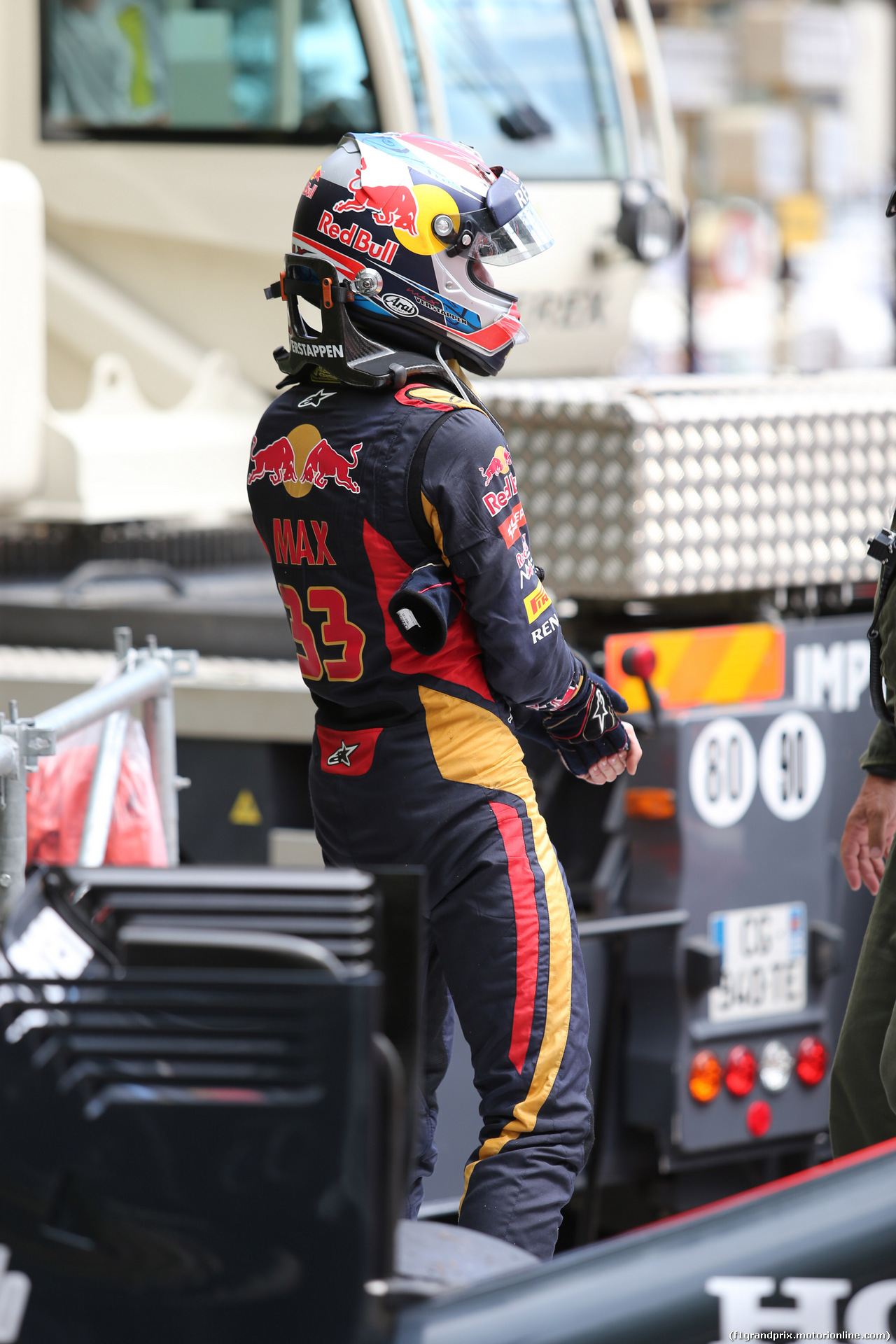 GP MONACO, 24.05.2015- Gara, Max Verstappen (NED) Scuderia Toro Rosso STR10 crash after a contact with Romain Grosjean (FRA) Lotus F1 Team E23 in St. Devote corner