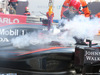 GP MONACO, 24.05.2015- Gara, Fernando Alonso (ESP) McLaren Honda MP4-30 is burning after the stop
