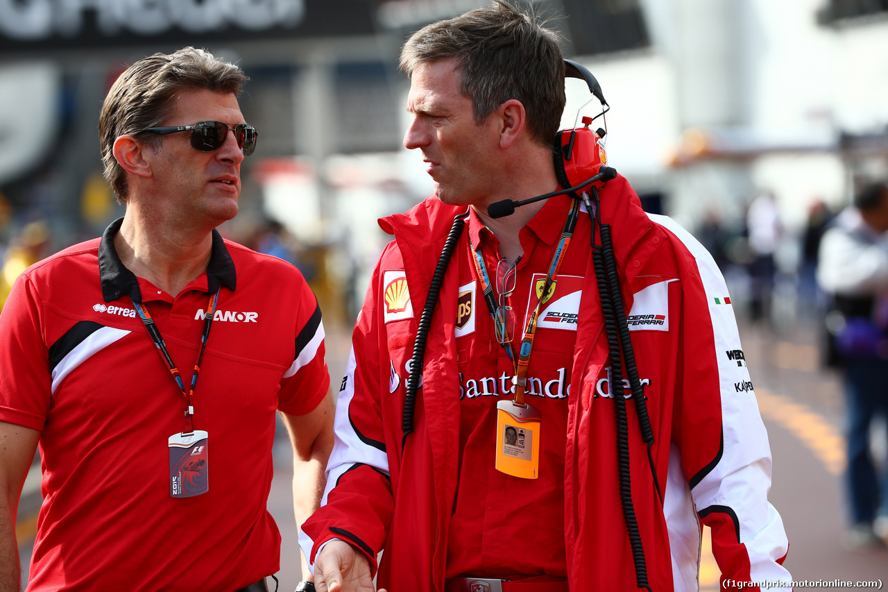 GP MONACO, 21.05.2015- Prove Libere 1,  James Allison (GBR) Ferrari Technical Director e Graeme Lowdon (GBR) Marussia F1 Team Chief Executive Officer