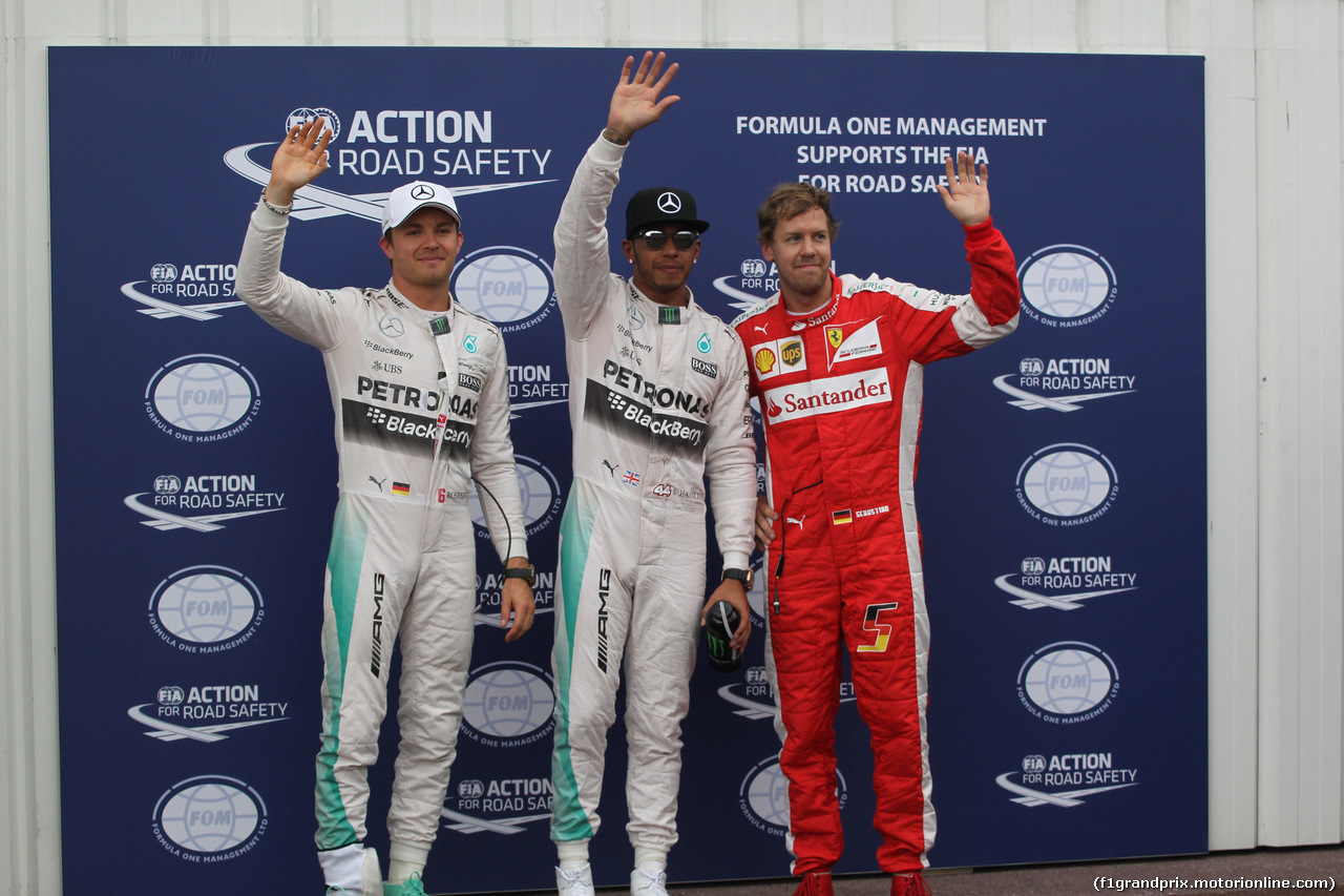 GP MONACO, 23.05.2015- Festeggiamenti after qualyfing, Pole Position Lewis Hamilton (GBR) Mercedes AMG F1 W06 , 2nd Nico Rosberg (GER) Mercedes AMG F1 W06m 3rd Sebastian Vettel (GER) Ferrari SF15-T