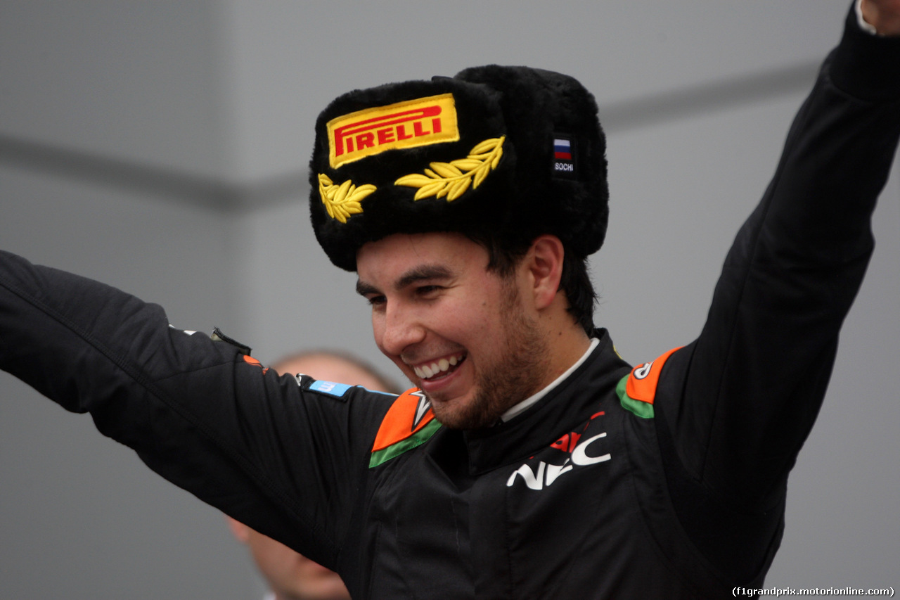 GP RUSSIA, 11.10.2015 - Gara, terzo Sergio Perez (MEX) Sahara Force India F1 VJM08