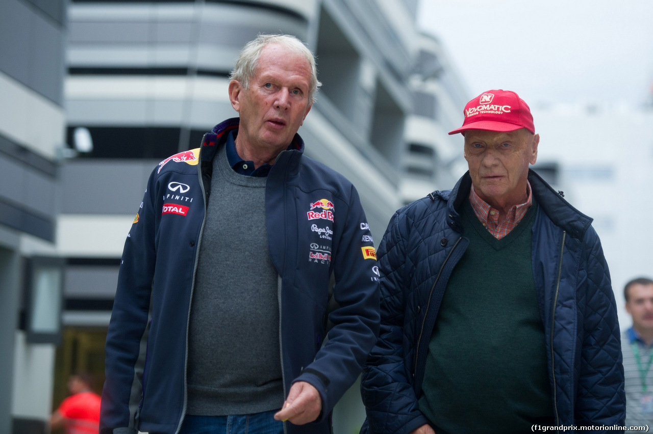 GP RUSSIA, 11.10.2015 - Helmut Marko (AUT), Red Bull Racing, Red Bull Advisor e Nikki Lauda (AU), Mercedes