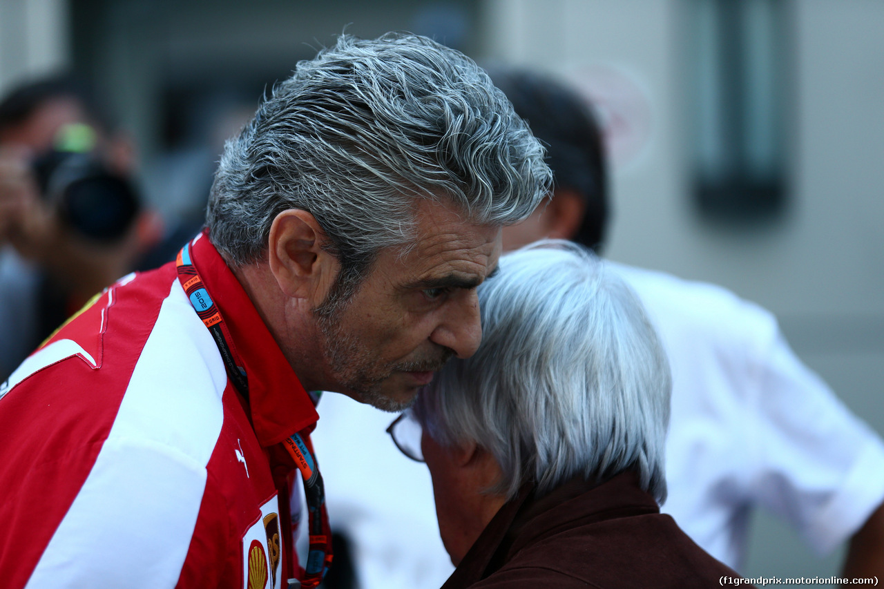 GP RUSSIA, 08.10.2015 - Maurizio Arrivabene (ITA) Ferrari Team Principal e Bernie Ecclestone (GBR), President e CEO of FOM