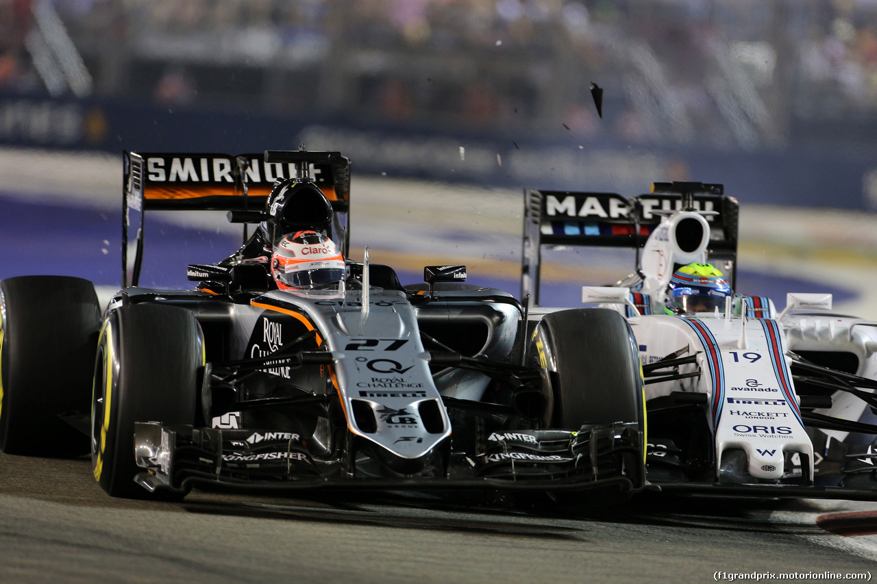 GP SINGAPORE, 20.09.2015 - Gara, Crash, Nico Hulkenberg (GER) Sahara Force India F1 VJM08 e Felipe Massa (BRA) Williams F1 Team FW37